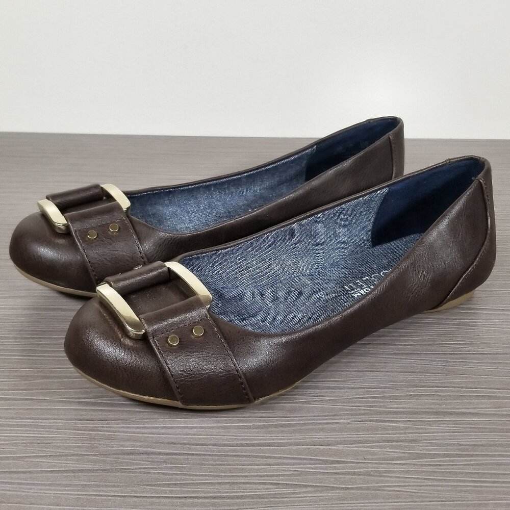 Dr. Scholl's Frankie Buckle Flat, Dark Brown Savory, Womens Various Sizes